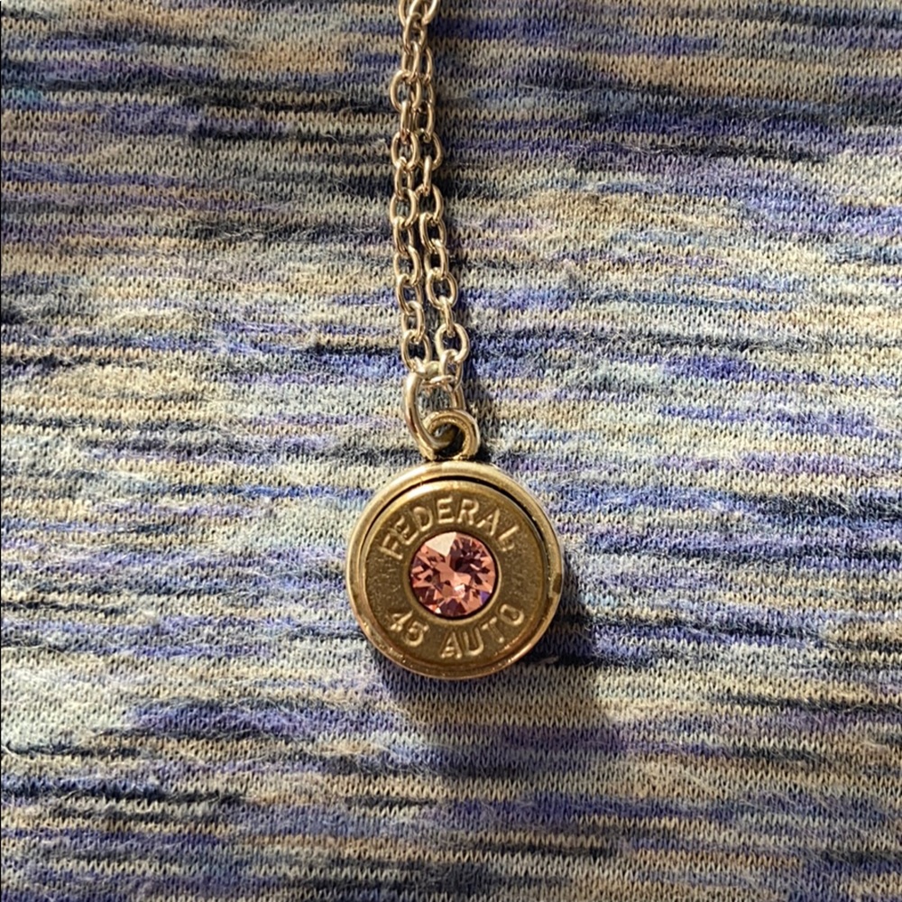 Bullet Shell necklace with pink stone